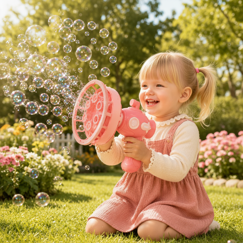 HappyBubbles – Zabawa i bezpieczeństwo – pistolet na bańki dla dzieci