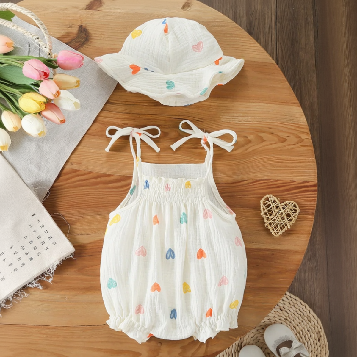 LittleBlossom – Letni komfort i styl – body dla niemowląt z czapeczką