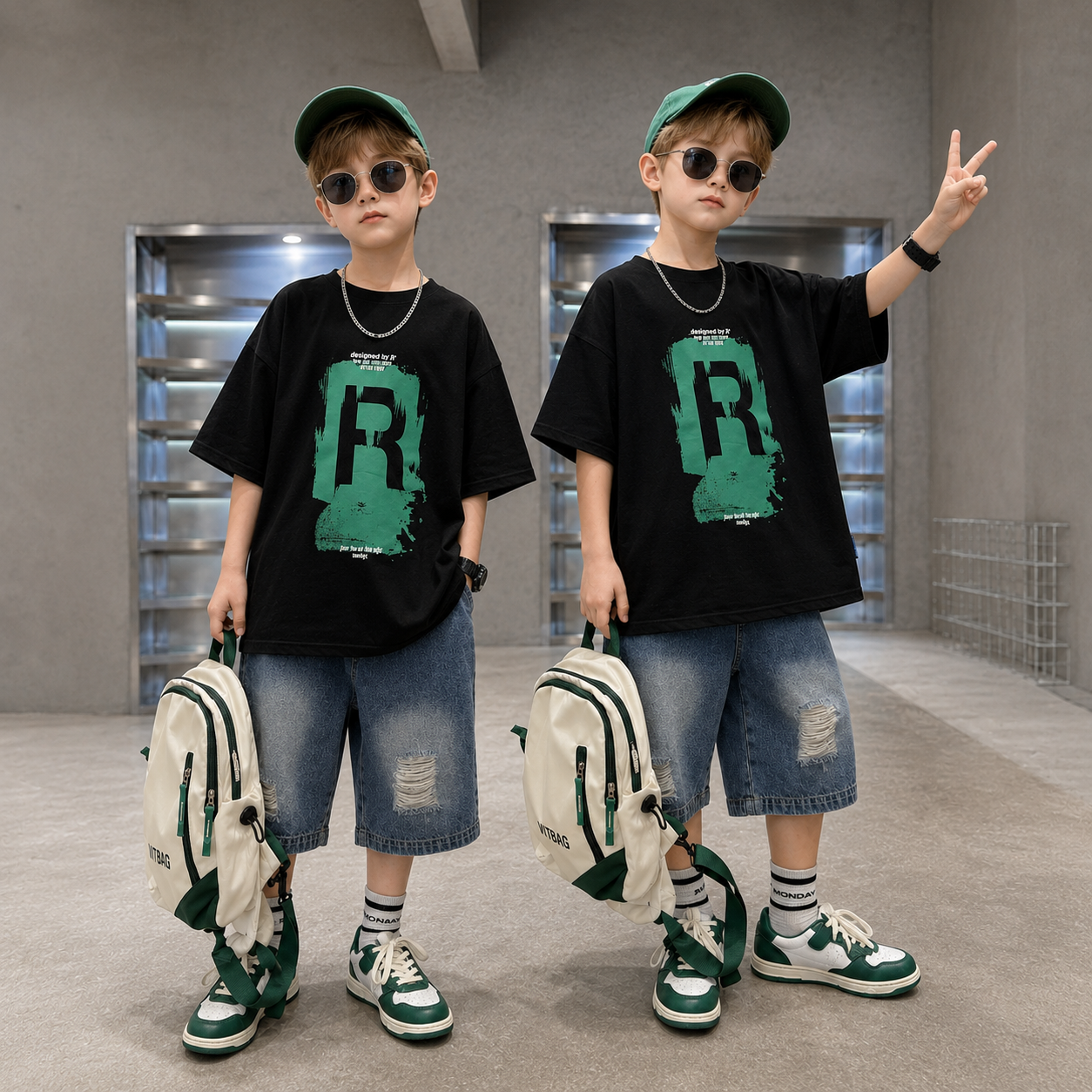 CoolBoys – Stylowy i wygodny – strój dla chłopców z koszulką i dżinsowymi szortami