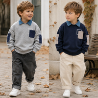Thumbnail for CoolJunior – Ciepły i stylowy – sweter dla chłopców z dżinsowym kołnierzem