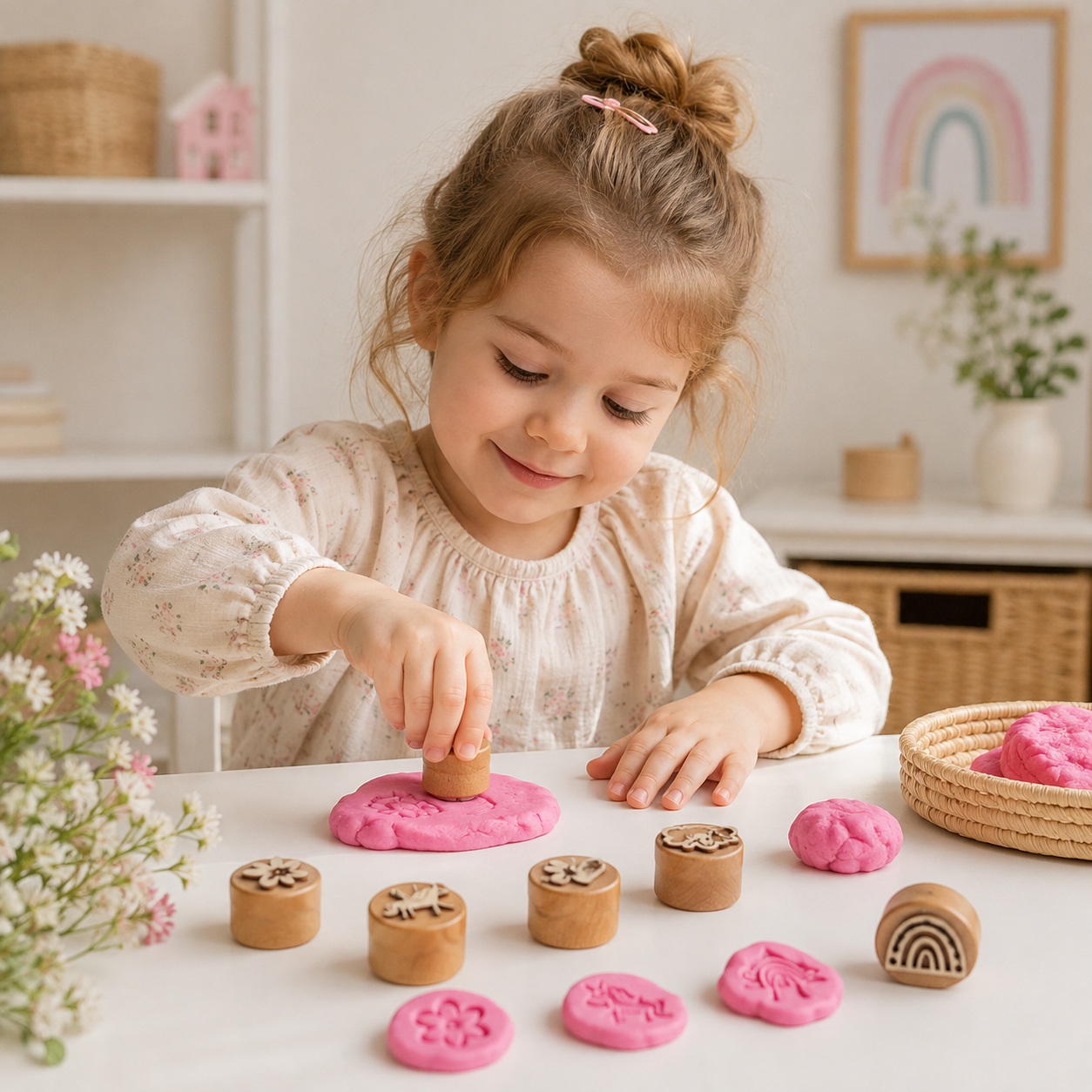 WoodStamp – Montessori & Kreatywność – 6 sztuk drewnianych stempli do plasteliny
