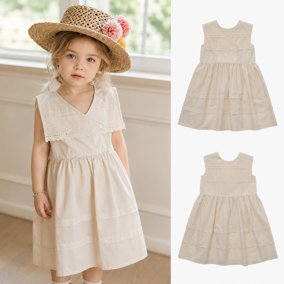 Sleeveless Dress – Elegancka i wygodna – sukienka z koronkowym kołnierzem