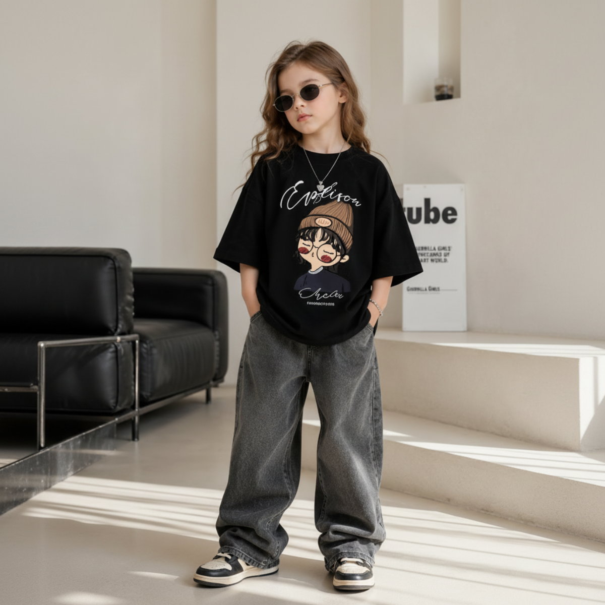 CuteStyle – Modne i wygodne – koszulka z nadrukiem z kreskówki w stylu oversized