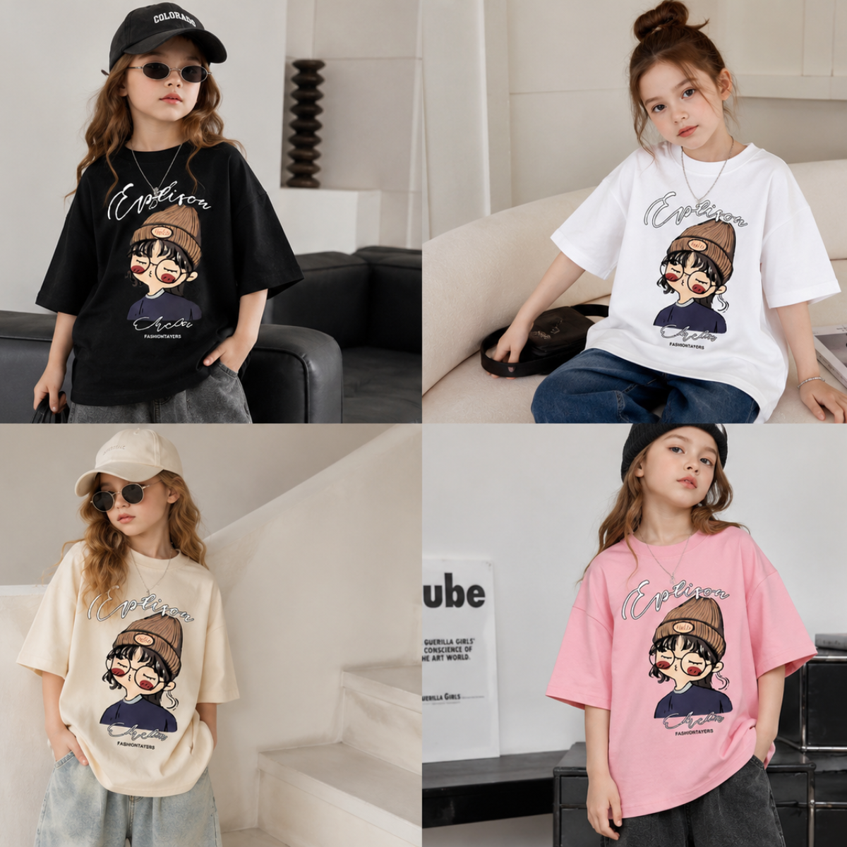 CuteStyle – Modne i wygodne – koszulka z nadrukiem z kreskówki w stylu oversized