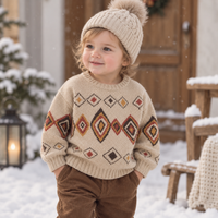 Thumbnail for LittleRetro – Ciepły i stylowy – dziecięcy sweter z dzianiny z motywem rombów