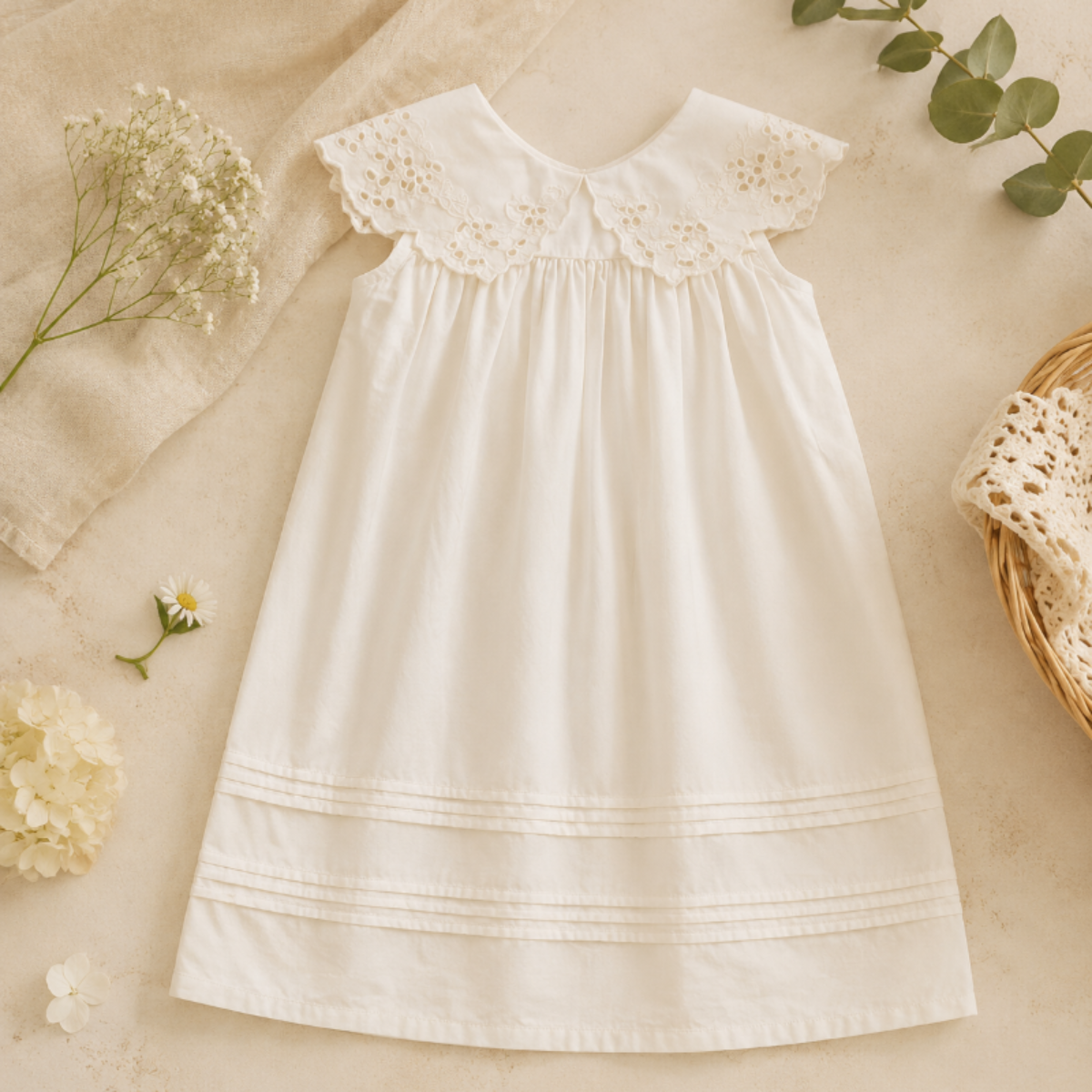 Sleeveless Dress – Elegancka i wygodna – sukienka z koronkowym kołnierzem