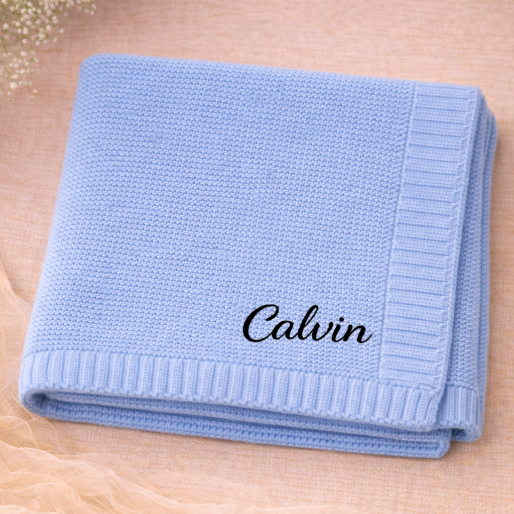 Personalized Baby Blanket – Miękki i wyjątkowy – bawełniany koc z indywidualnym haftem