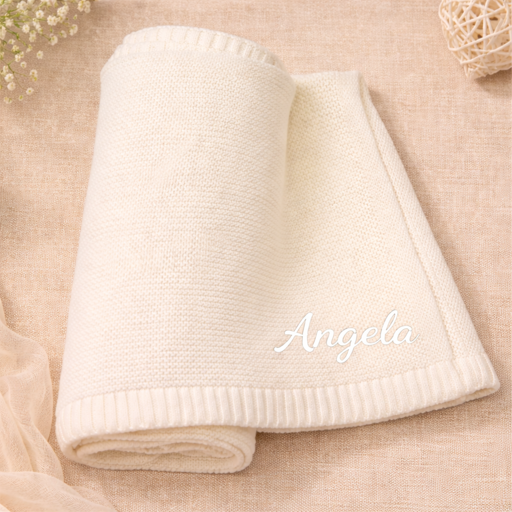 Personalized Baby Blanket – Miękki i wyjątkowy – bawełniany koc z indywidualnym haftem