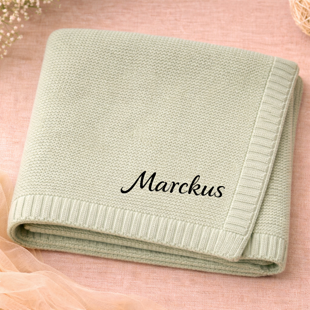 Personalized Baby Blanket – Miękki i wyjątkowy – bawełniany koc z indywidualnym haftem