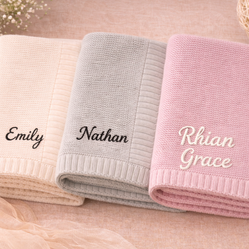Personalized Baby Blanket – Miękki i wyjątkowy – bawełniany koc z indywidualnym haftem