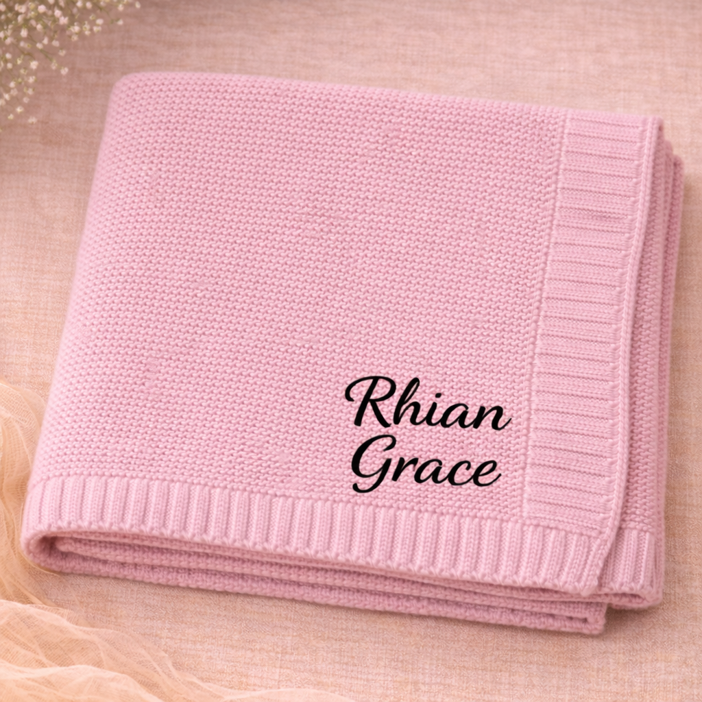 Personalized Baby Blanket – Miękki i wyjątkowy – bawełniany koc z indywidualnym haftem