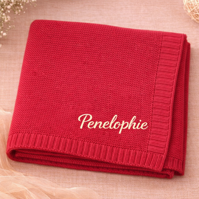 Personalized Baby Blanket – Miękki i wyjątkowy – bawełniany koc z indywidualnym haftem