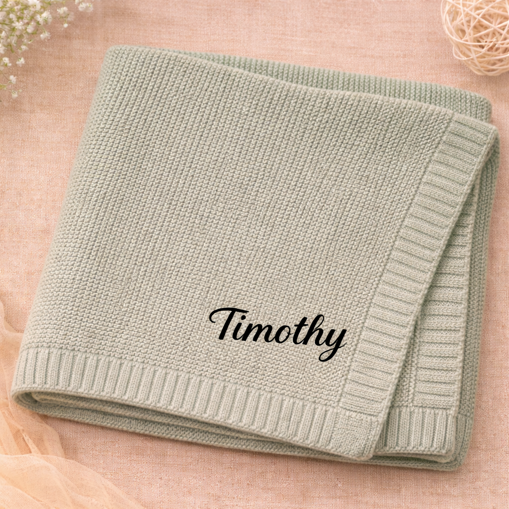 Personalized Baby Blanket – Miękki i wyjątkowy – bawełniany koc z indywidualnym haftem