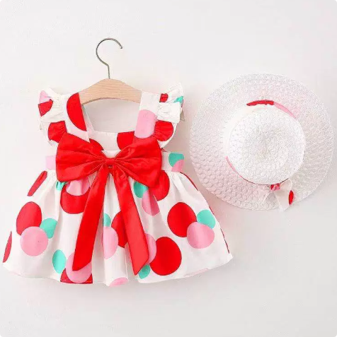 Mini Fashion™ – Słodkie i letnie – Owocowa sukienka (zawiera DARMOWY słomkowy kapelusz)