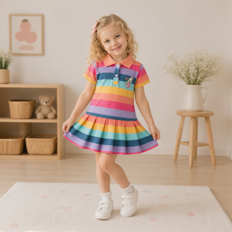 RainbowBabe – Świeża i kolorowa – dziecięca sukienka polo