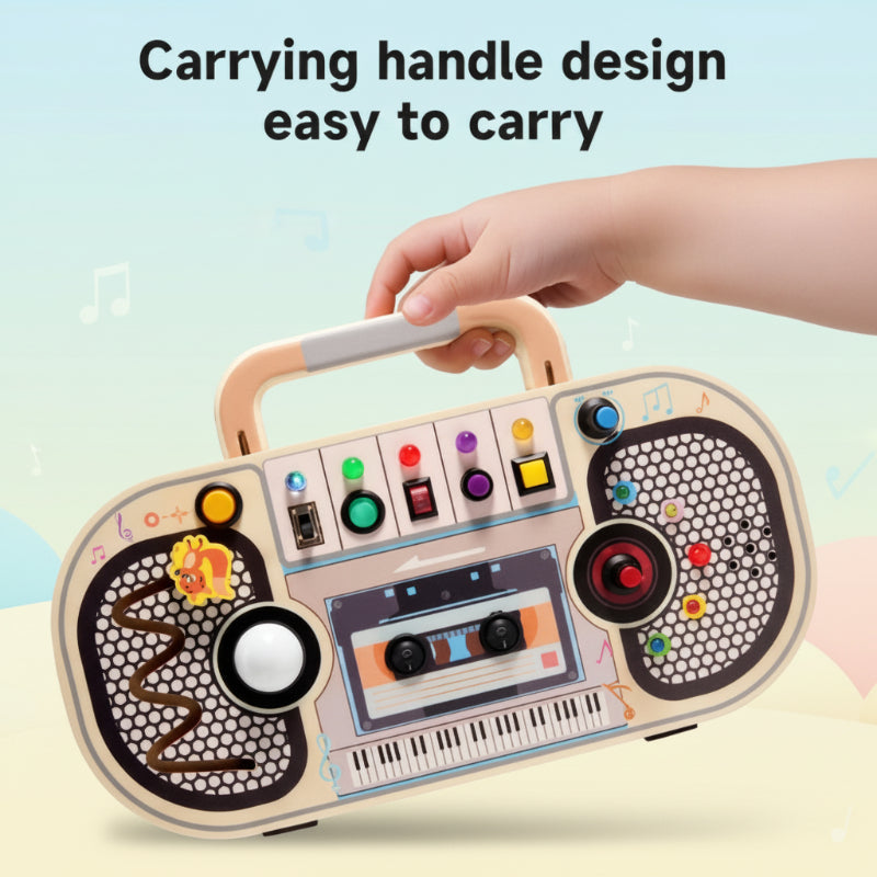 Wooden Busy Board – Motoryka i interakcja – tablica z ćwiczeniami muzycznymi