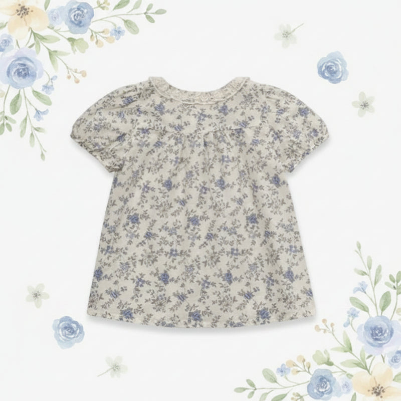 Vine Print Blouse – Lekka i urocza – dziecięca bluzka z bufiastymi rękawami