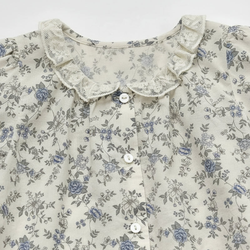 Vine Print Blouse – Lekka i urocza – dziecięca bluzka z bufiastymi rękawami