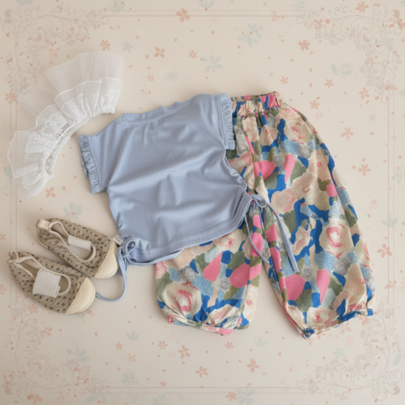 Sleeveless Tops & Pants – Delikatny i stylowy – letni zestaw odzieży dziecięcej