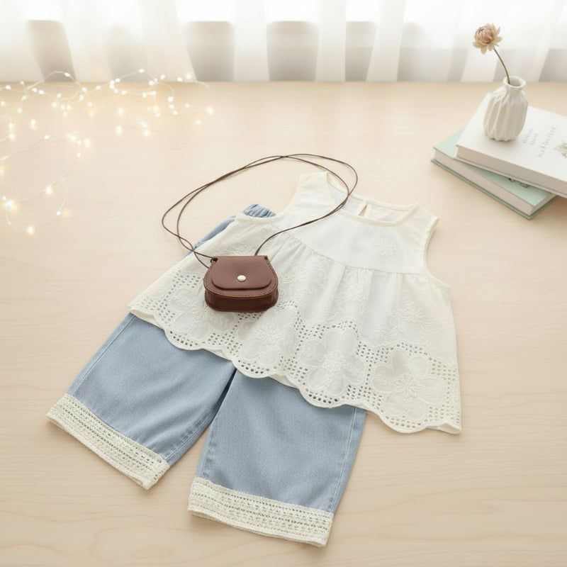Sleeveless Tops & Pants – Delikatny i stylowy – letni zestaw odzieży dziecięcej