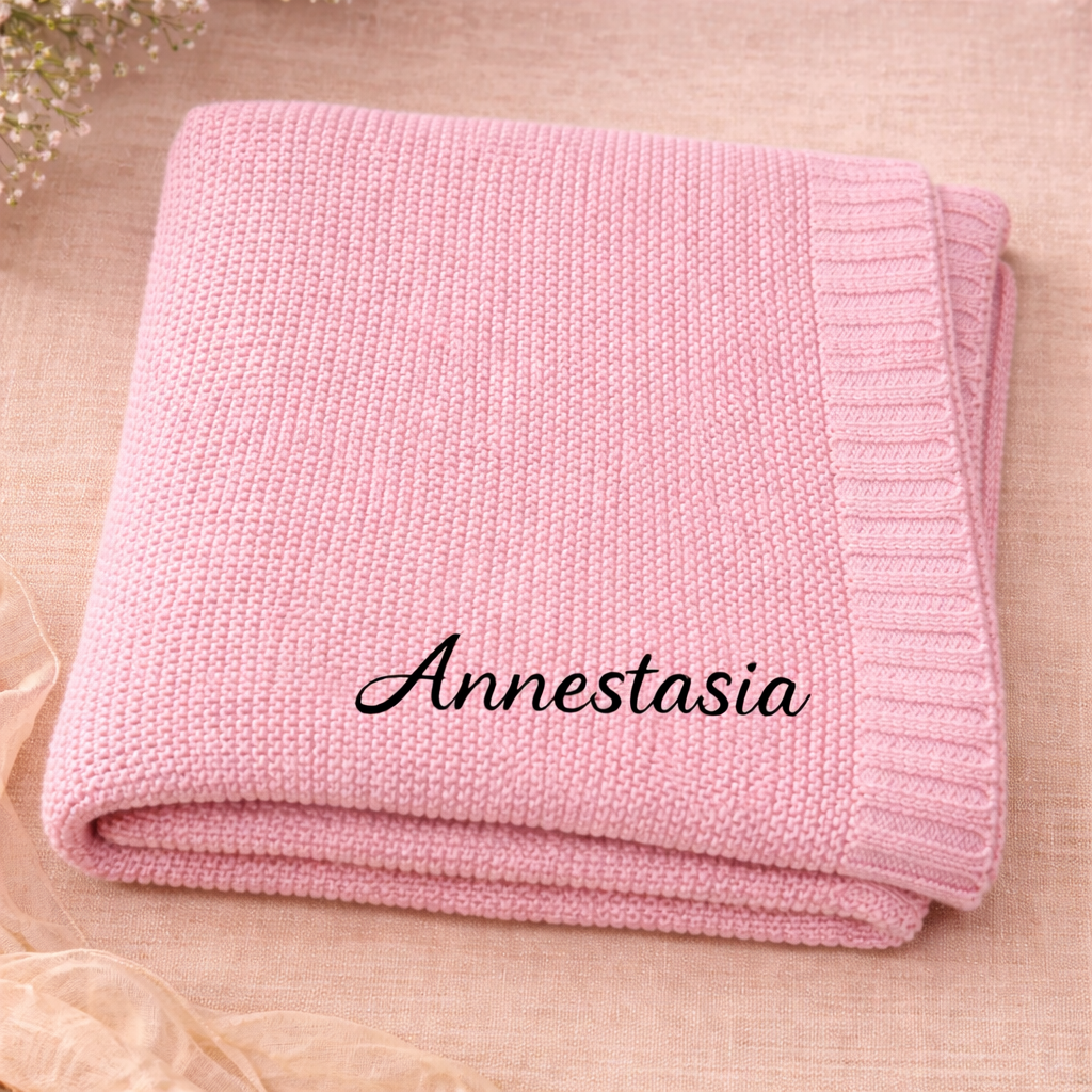 Personalized Baby Blanket – Miękki i wyjątkowy – bawełniany koc z indywidualnym haftem