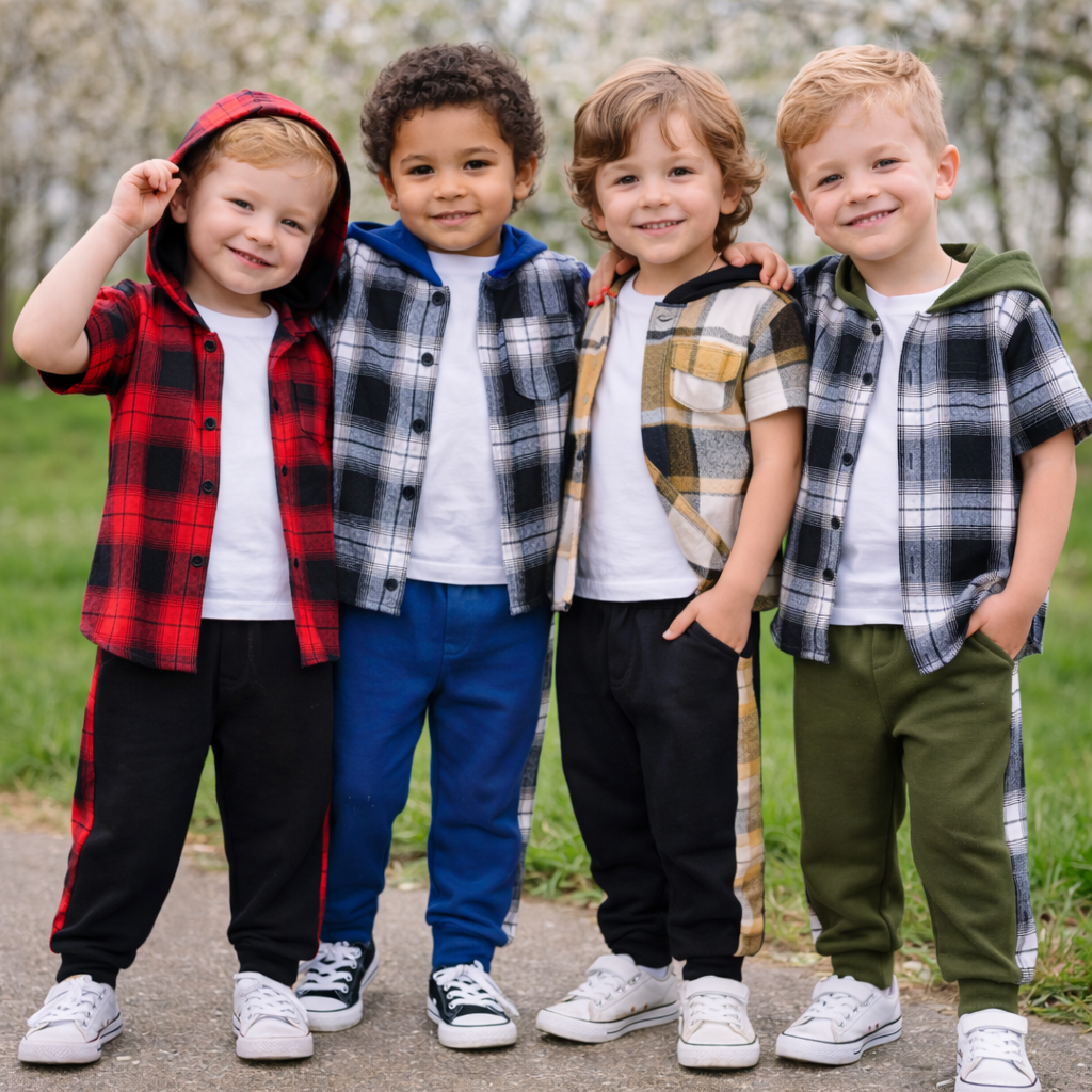 Boys Checkered Outfit – Modny i wygodny – zestaw dziecięcy w kratkę