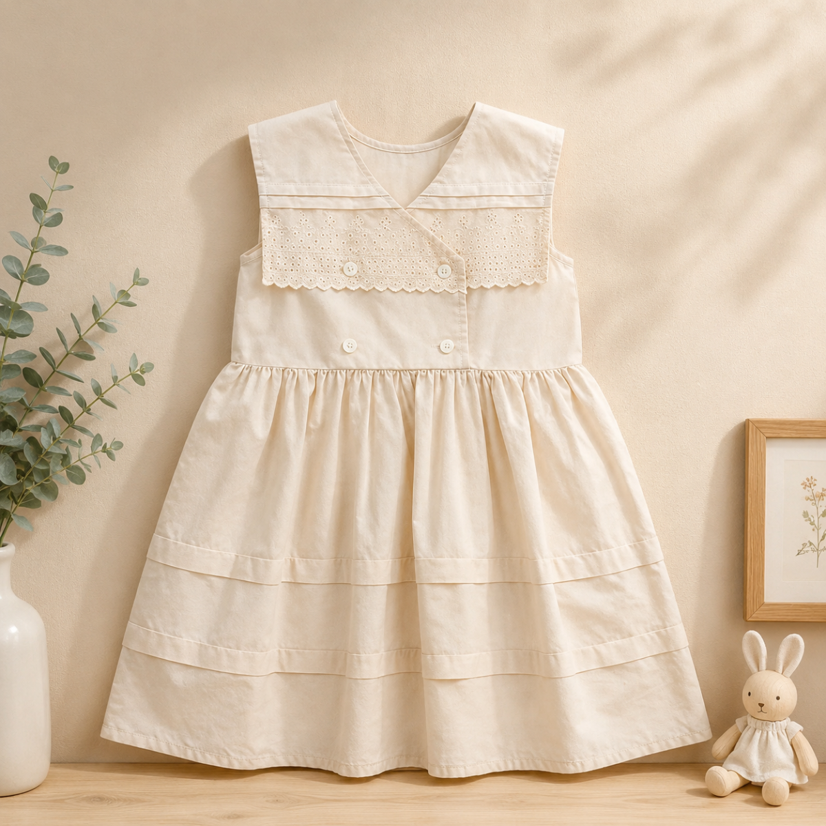 Sleeveless Dress – Elegancka i wygodna – sukienka z koronkowym kołnierzem
