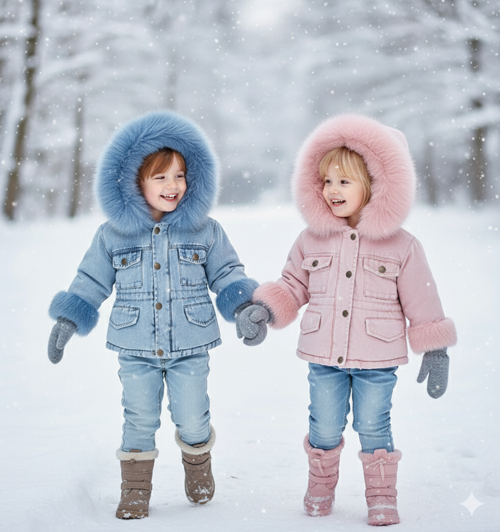 FurDream – Denim Look – Kurtka zimowa z kapturem