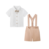Thumbnail for LittleDandy – Klasyczne i eleganckie – Bawełniane spodenki z szelkami, kokardką i koszulą