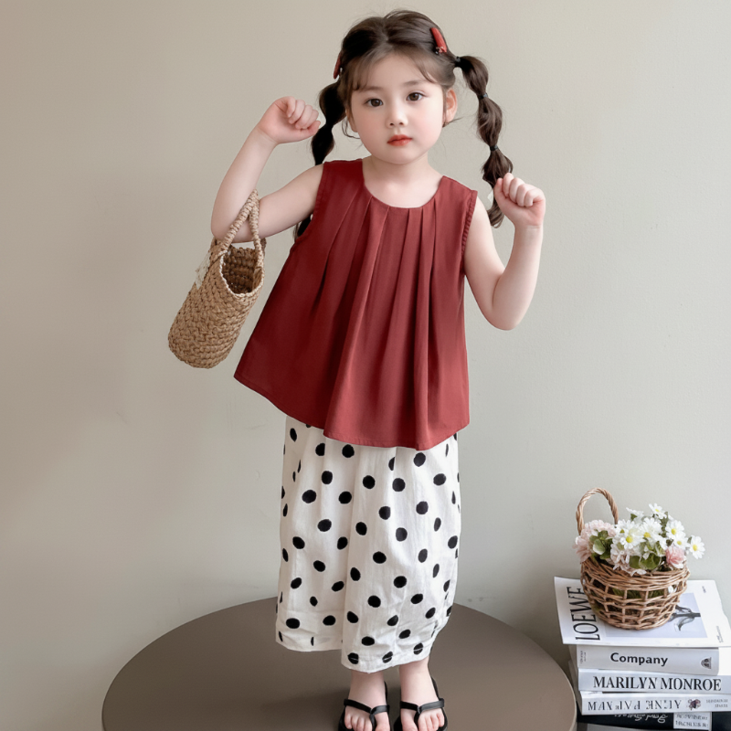 Sleeveless Tops & Pants – Delikatny i stylowy – letni zestaw odzieży dziecięcej