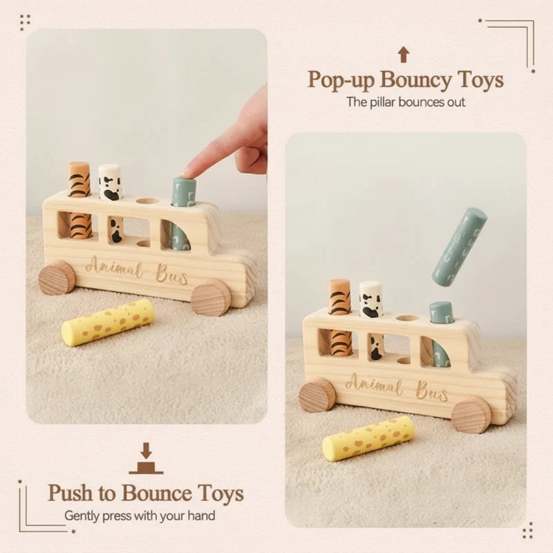 PressBus – Montessori & Edukacyjny – Drewniany autobus do zabawy z nadrukiem