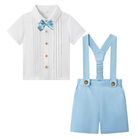 Thumbnail for LittleDandy – Klasyczne i eleganckie – Bawełniane spodenki z szelkami, kokardką i koszulą
