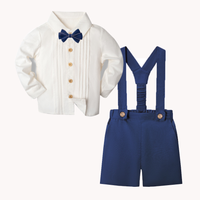 Thumbnail for LittleDandy – Klasyczne i eleganckie – Bawełniane spodenki z szelkami, kokardką i koszulą