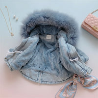 Thumbnail for FurDream – Denim Look – Kurtka zimowa z kapturem