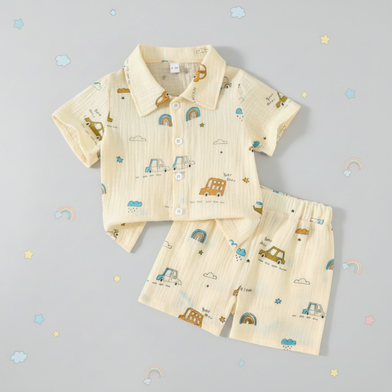 Dinosaur & Car Print Outfit – Stylowy i zabawny – letni zestaw ubrań