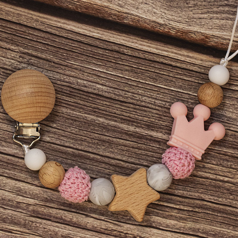 Baby Pacifier Holder – Z imieniem – spersonalizowane koraliki drewniane i silikonowe