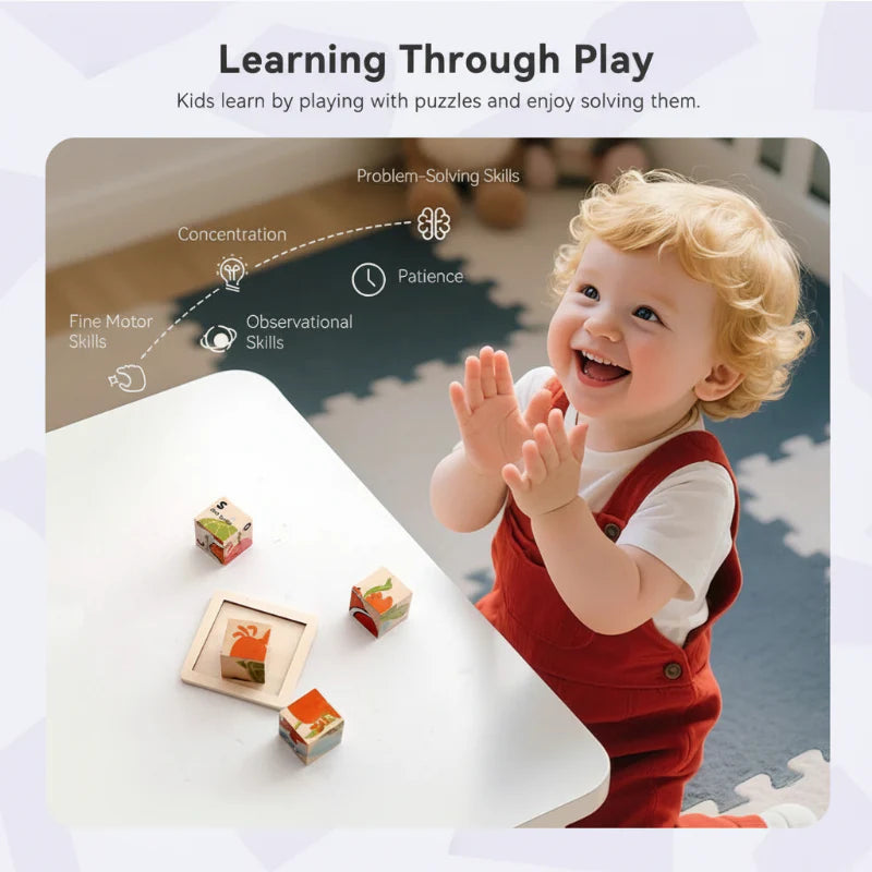 WoodMind – Kreatywne i edukacyjne – drewniane puzzle Montessori 6 w 1 z motywem zwierząt