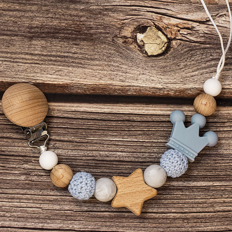Baby Pacifier Holder – Z imieniem – spersonalizowane koraliki drewniane i silikonowe