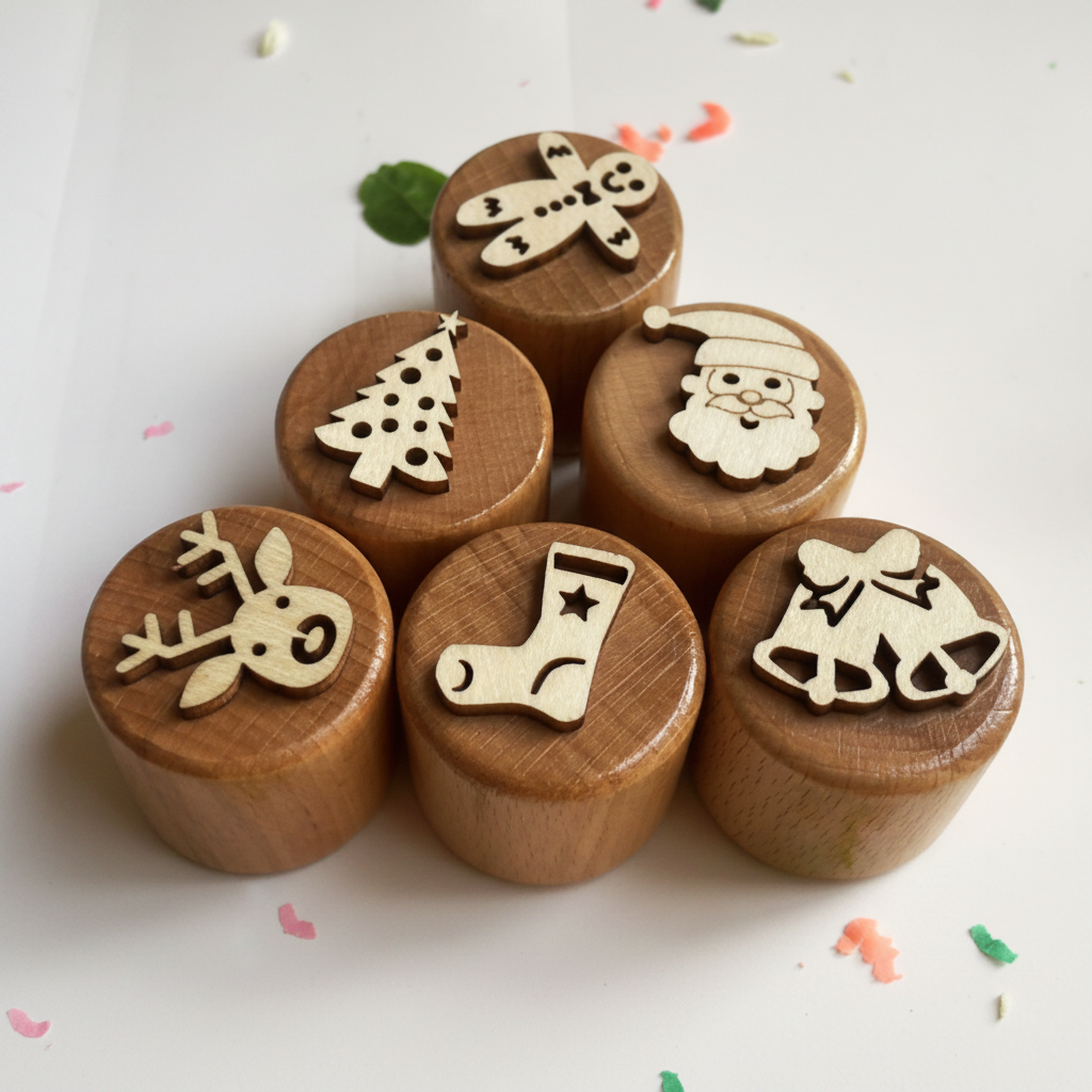 WoodStamp – Montessori & Kreatywność – 6 sztuk drewnianych stempli do plasteliny