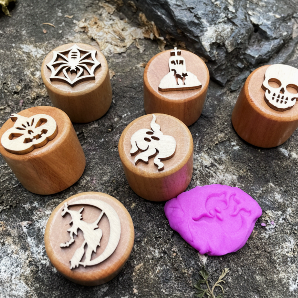 WoodStamp – Montessori & Kreatywność – 6 sztuk drewnianych stempli do plasteliny