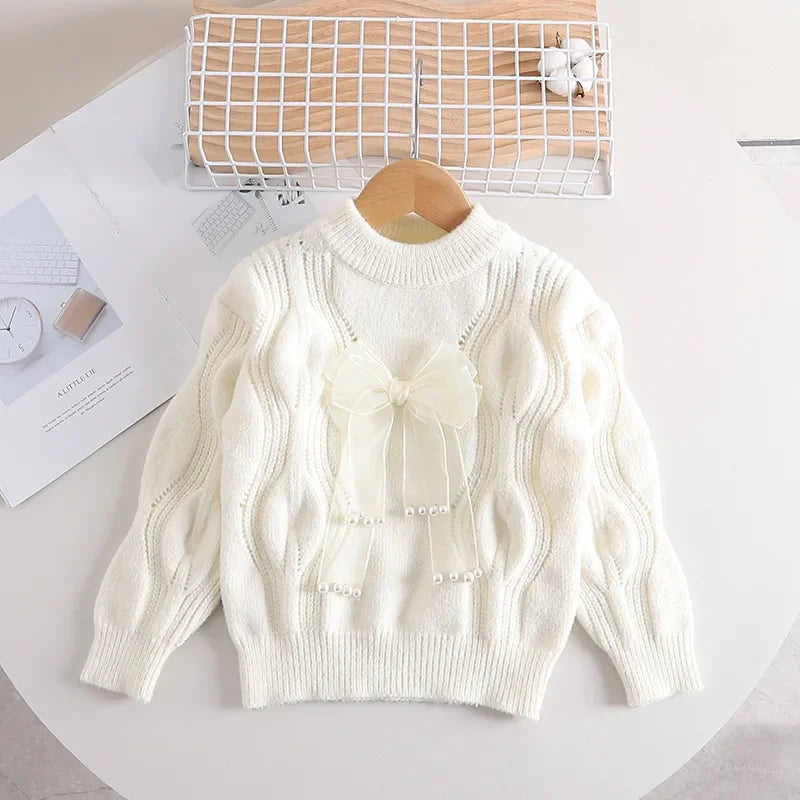 Mini Fashion™ - Ciepły sweter dziewczęcy z kokardką - Odzież