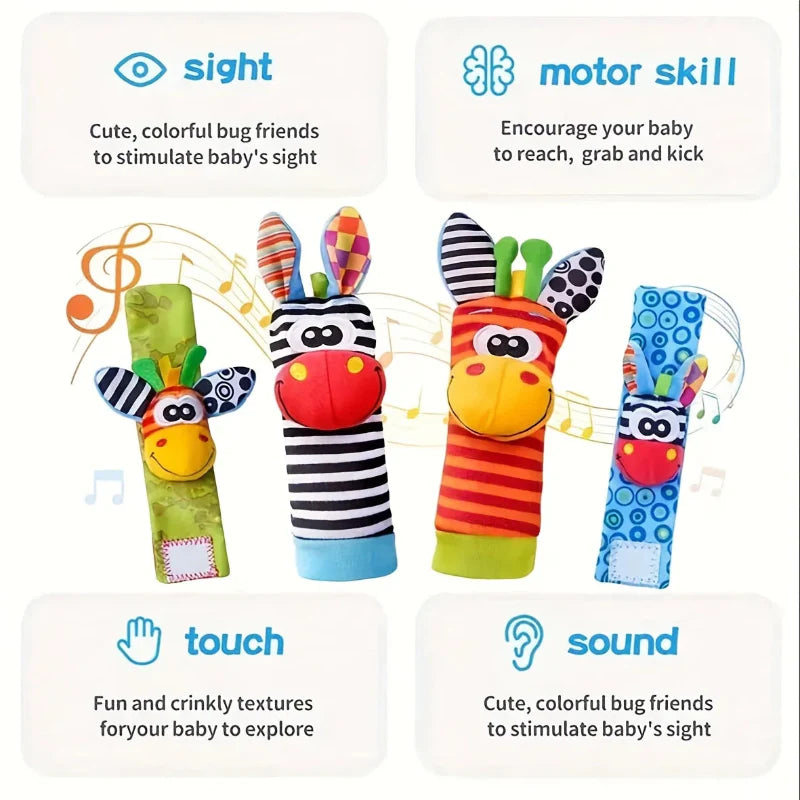 Wrist Rattle and Socks – Rozwój motoryczny i zabawa – grzechotki dla niemowląt (zestaw 4 szt.)