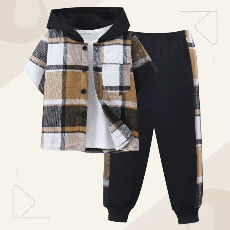Boys Checkered Outfit – Modny i wygodny – zestaw dziecięcy w kratkę