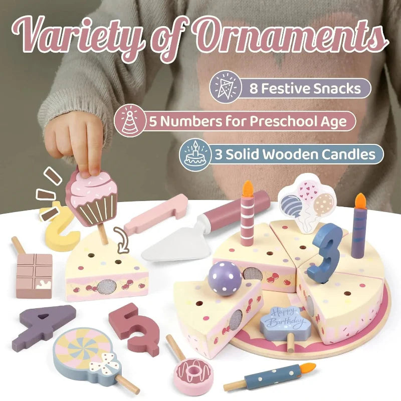 Wooden Cake Cutting Toy – Kreatywność i zabawa w odgrywanie ról – Drewniany tort urodzinowy