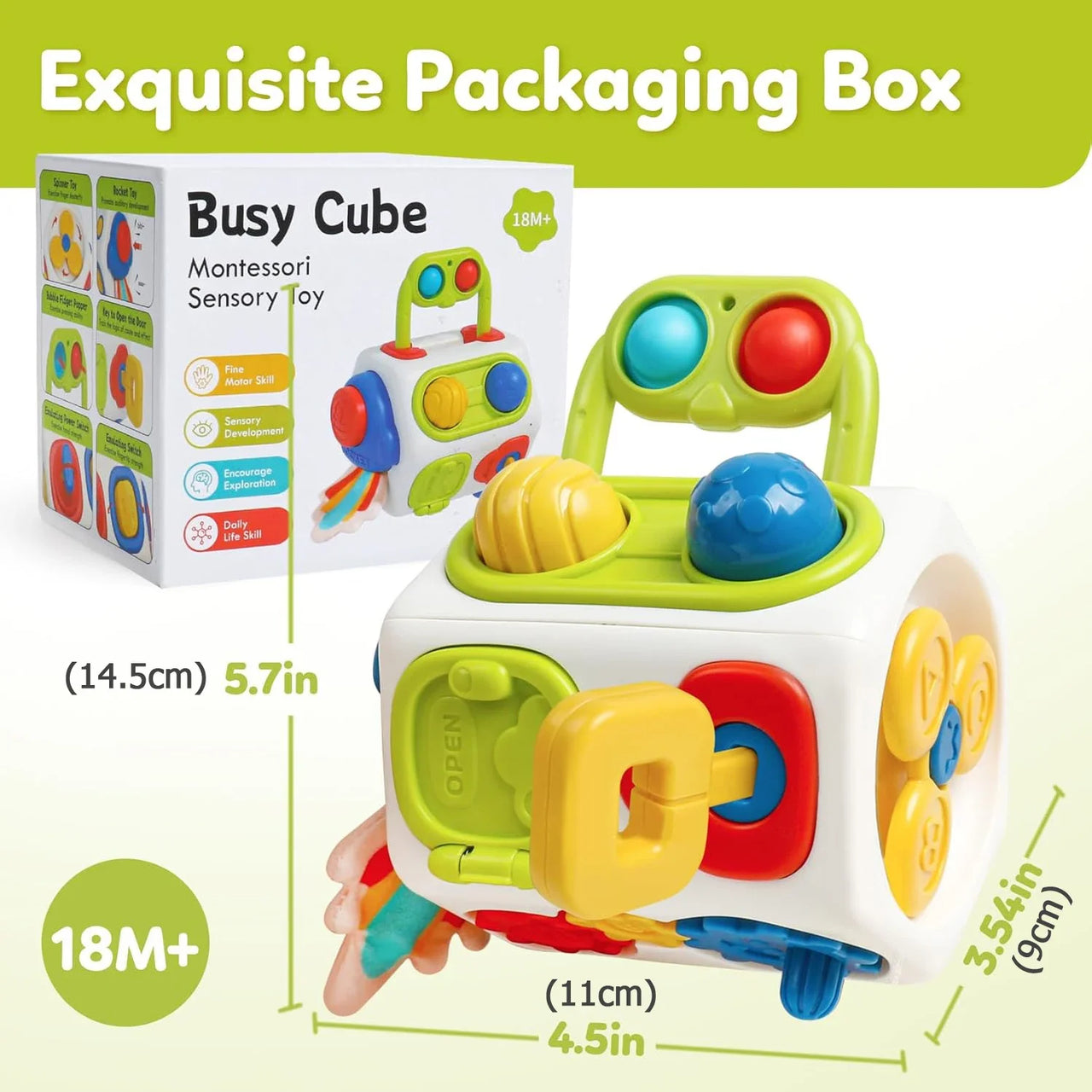 Montessori Busy Cube™ - Kostka sensoryczna - Zabawka edukacyjna