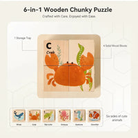 Thumbnail for WoodMind – Kreatywne i edukacyjne – drewniane puzzle Montessori 6 w 1 z motywem zwierząt