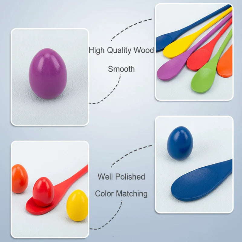Wooden Egg Spoon Game – Motoryka i nauka – Gra równoważna „Wyścig jajek”