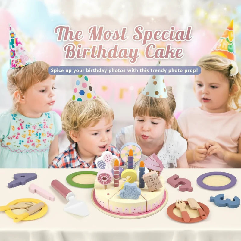 Wooden Cake Cutting Toy – Kreatywność i zabawa w odgrywanie ról – Drewniany tort urodzinowy