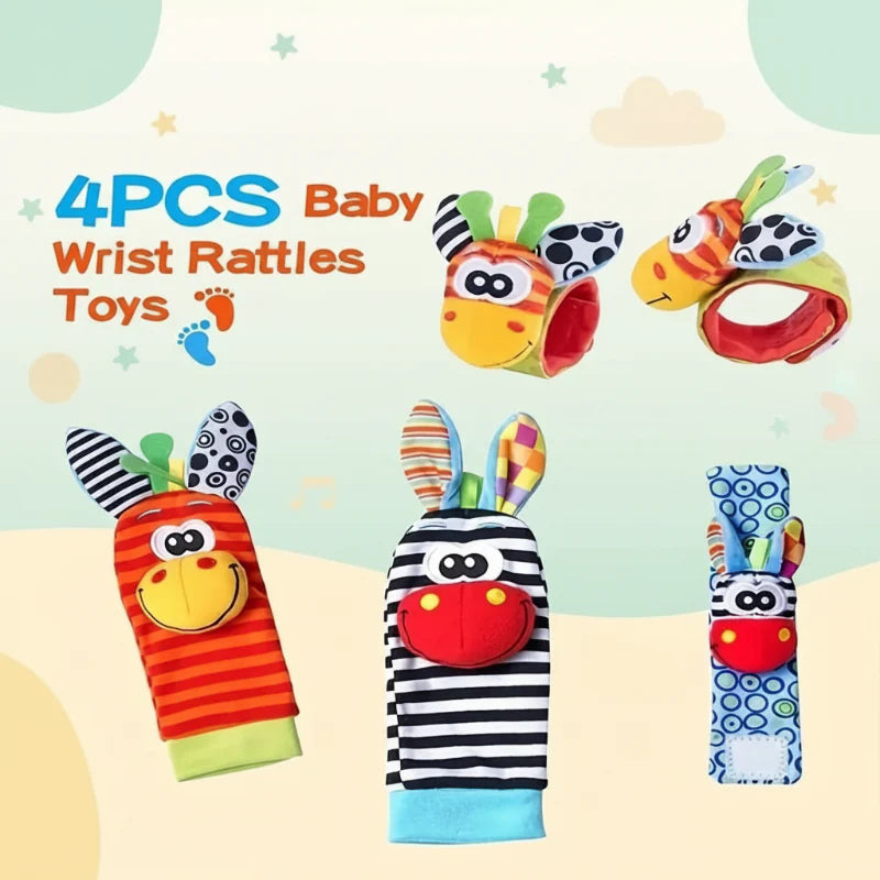 Wrist Rattle and Socks – Rozwój motoryczny i zabawa – grzechotki dla niemowląt (zestaw 4 szt.)