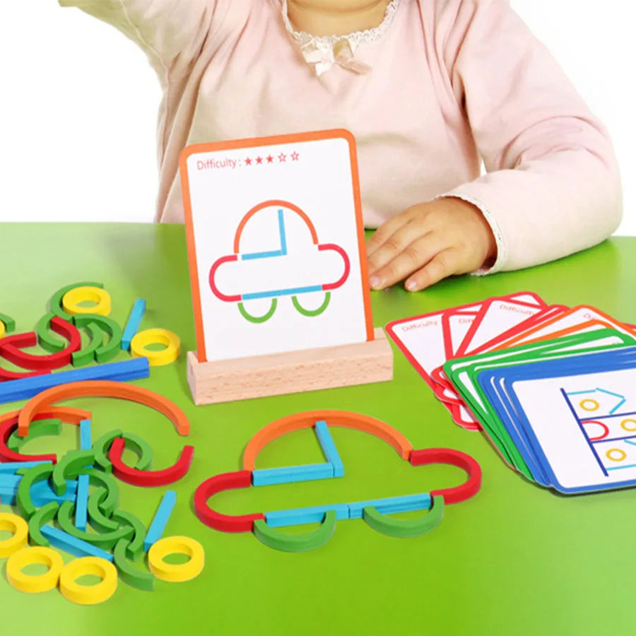 Sticks & Rings – Smukły i kreatywny – Drewniane puzzle z kształtami